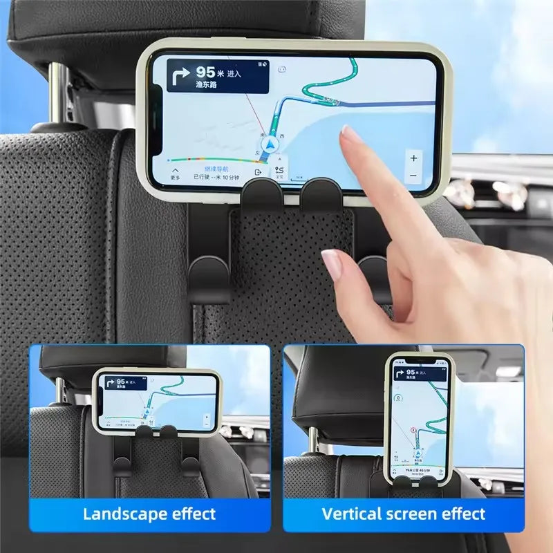 2-in-1 Car Headrest Phone Holder & Storage Hooks