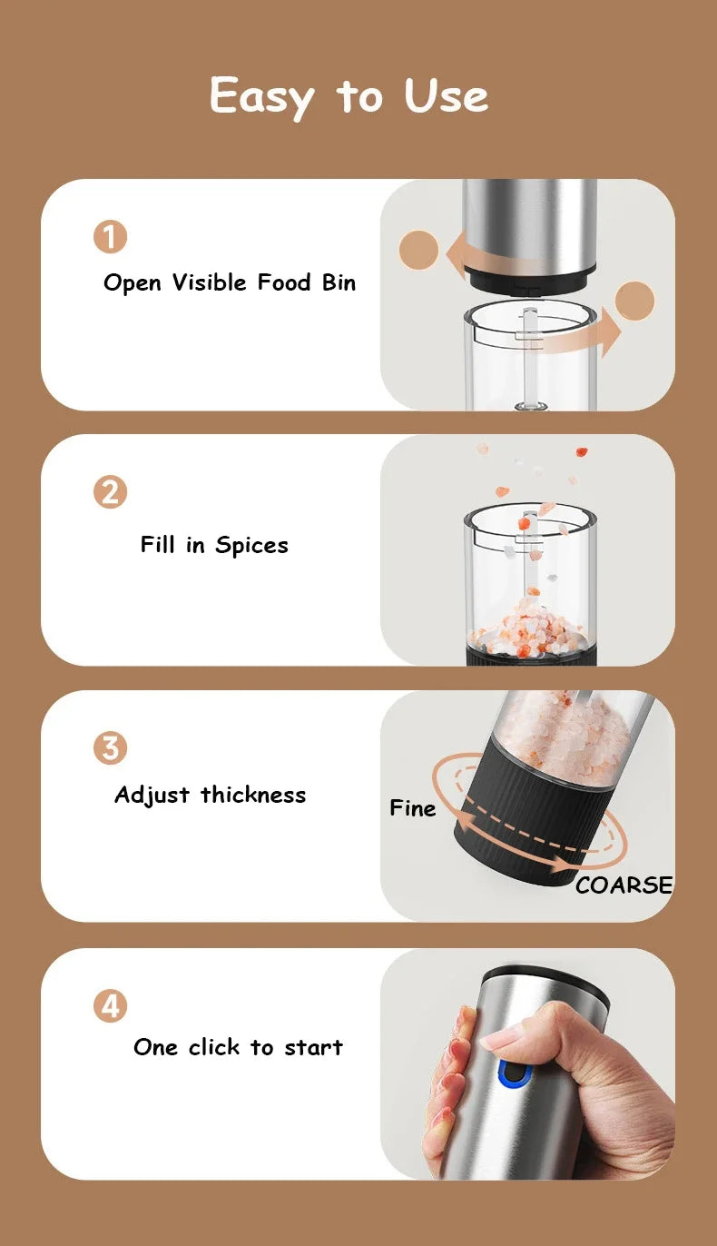 Electric Salt & Pepper Grinder – Rechargeable & Adjustable