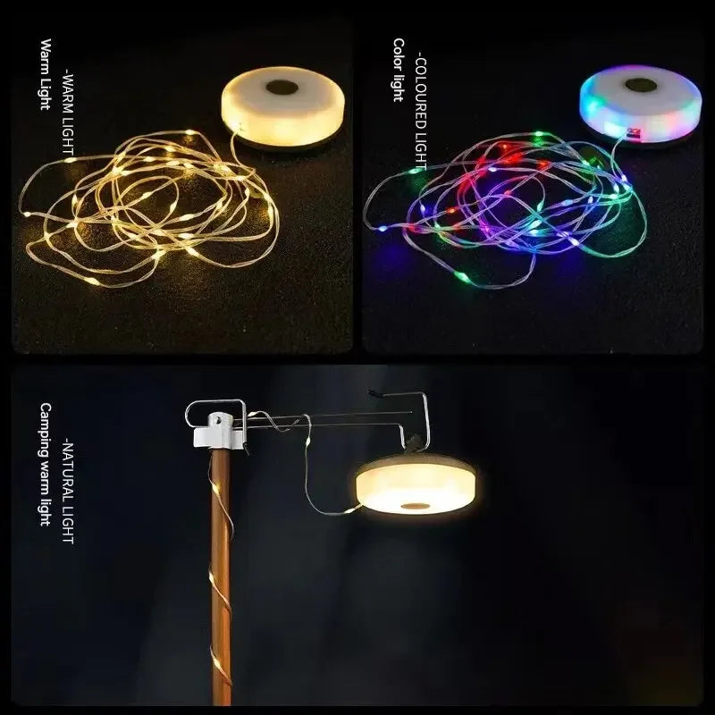 4-in-1 Camping String Light – Rechargeable LED Lantern with USB Power Bank & Magnetic Base