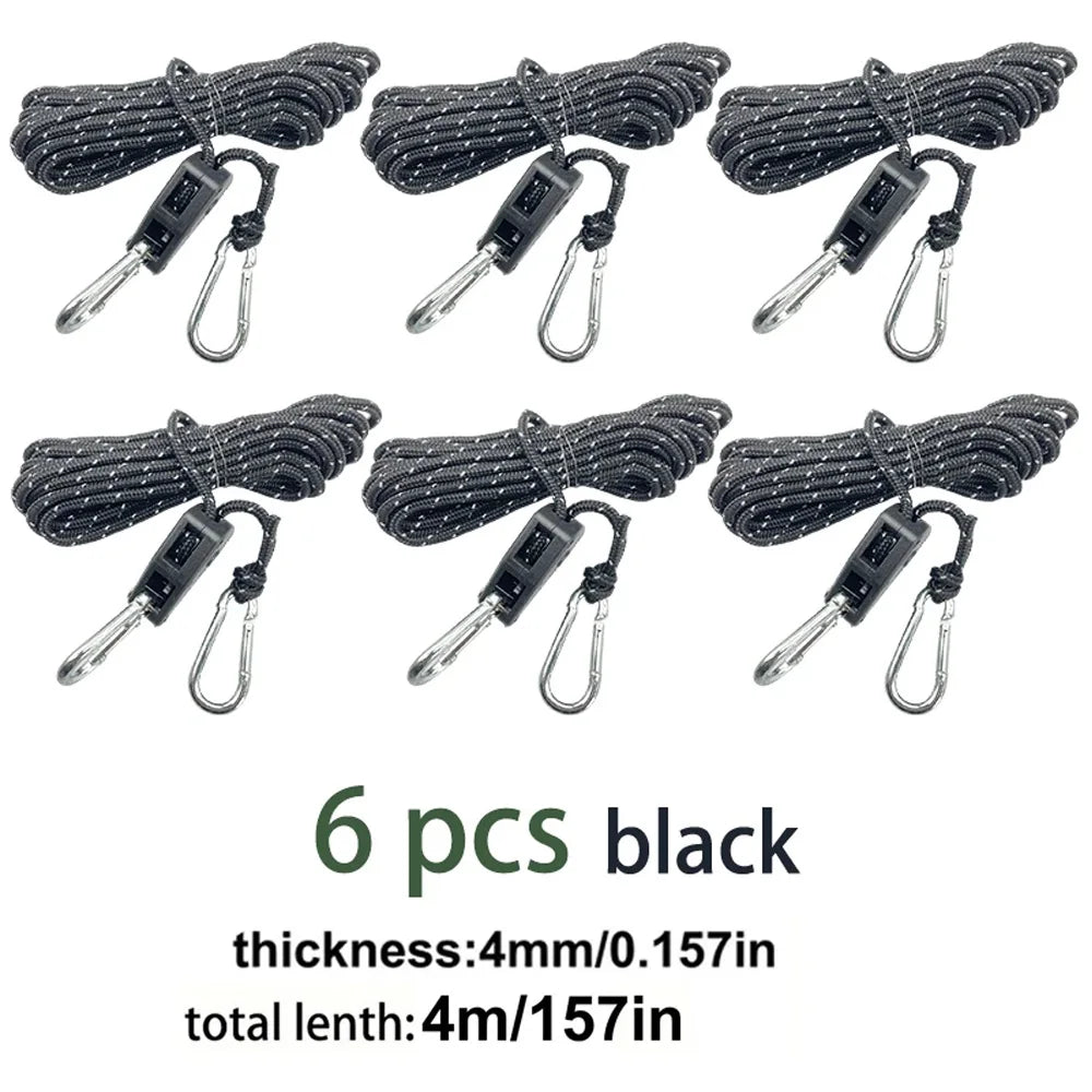 6PCS Camping Tie Down Ropes – Adjustable Tent & Outdoor Gear Straps with Hooks