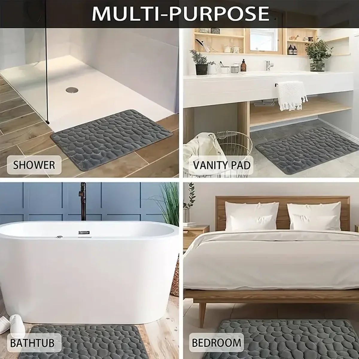 3D Cobblestone Quick-Dry Bathroom Floor Mat – Super Absorbent Non-Slip Washable Bath Rug