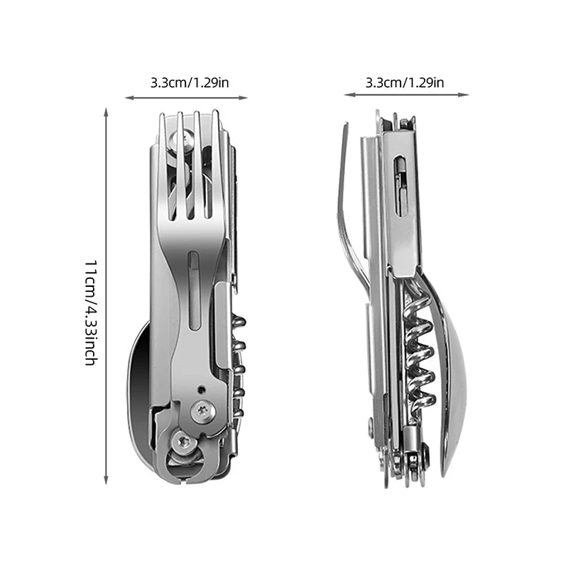 Stainless Steel Camping Multi Tool | Spoon, Fork, Knife & Bottle Opener