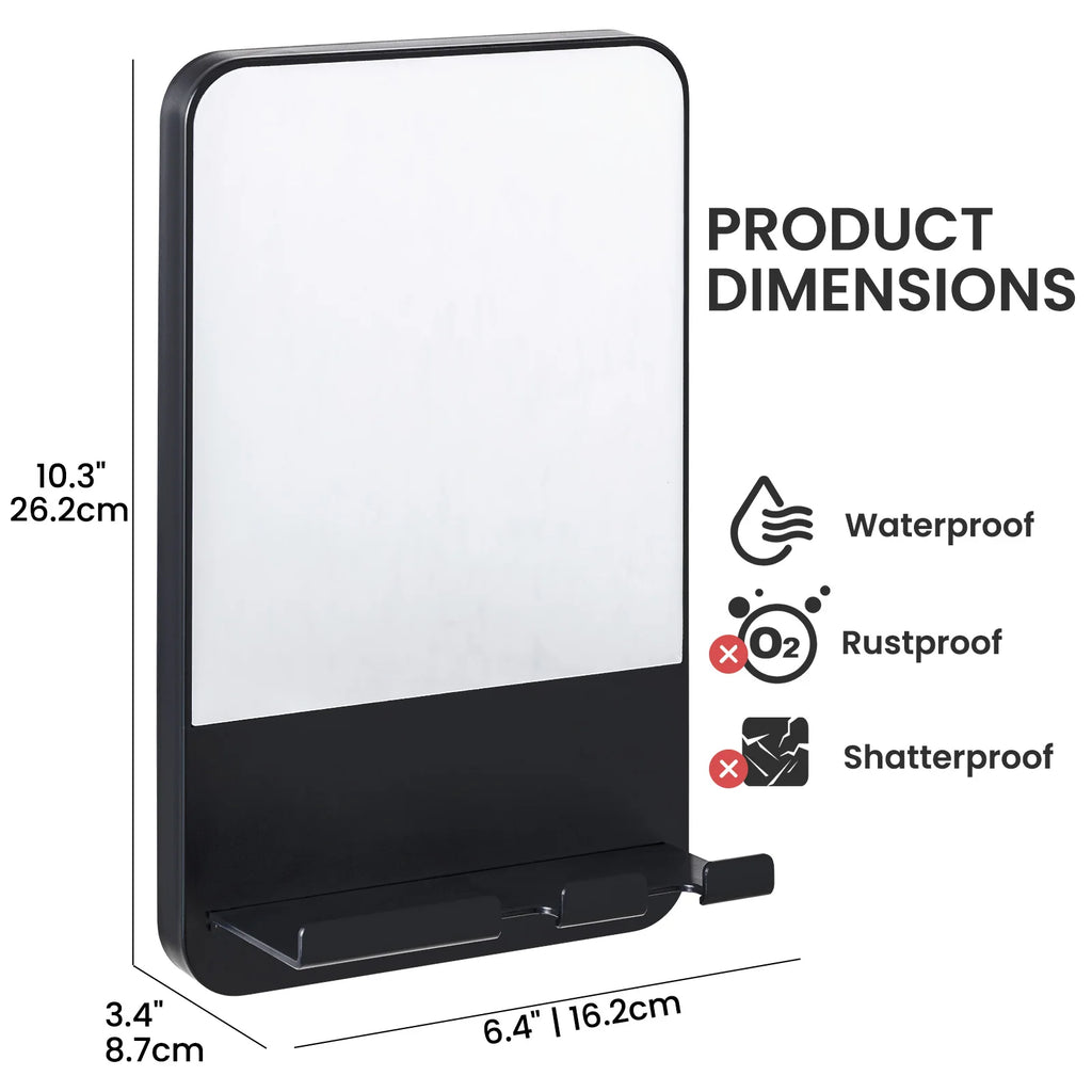 TALI Fogless Shower Mirror with Razor Holder – Shatterproof No-Drill Bathroom Mirror