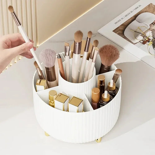 360° Rotating Makeup Brush Organizer – Cosmetic Brush Holder & Desktop Storage