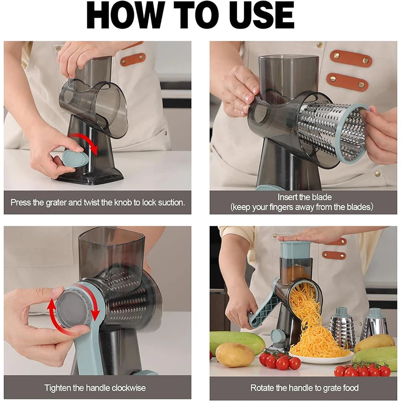 3 in 1 Rotary Cheese Grater Ve3-in-1 Rotary Cheese Grater & Vegetable Slicer