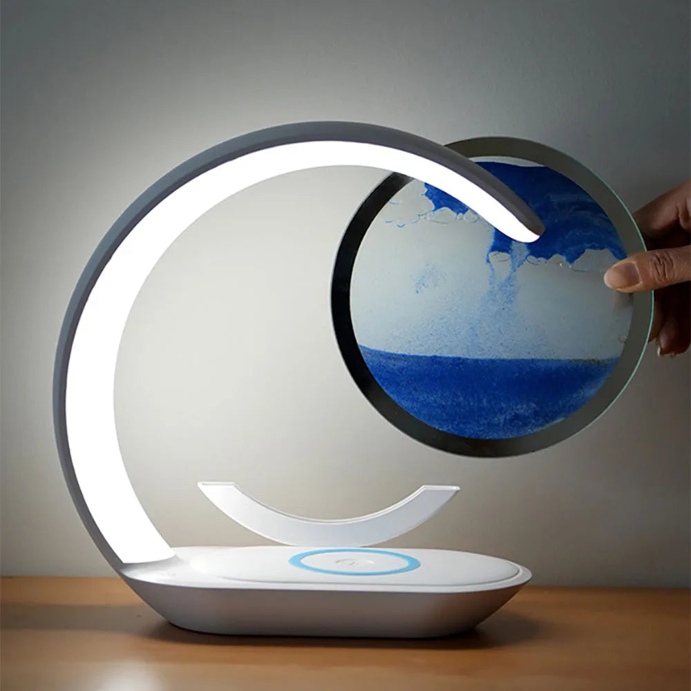 Quicksand Table Lamp with Wireless Charging – 3D Sand Art Night Light