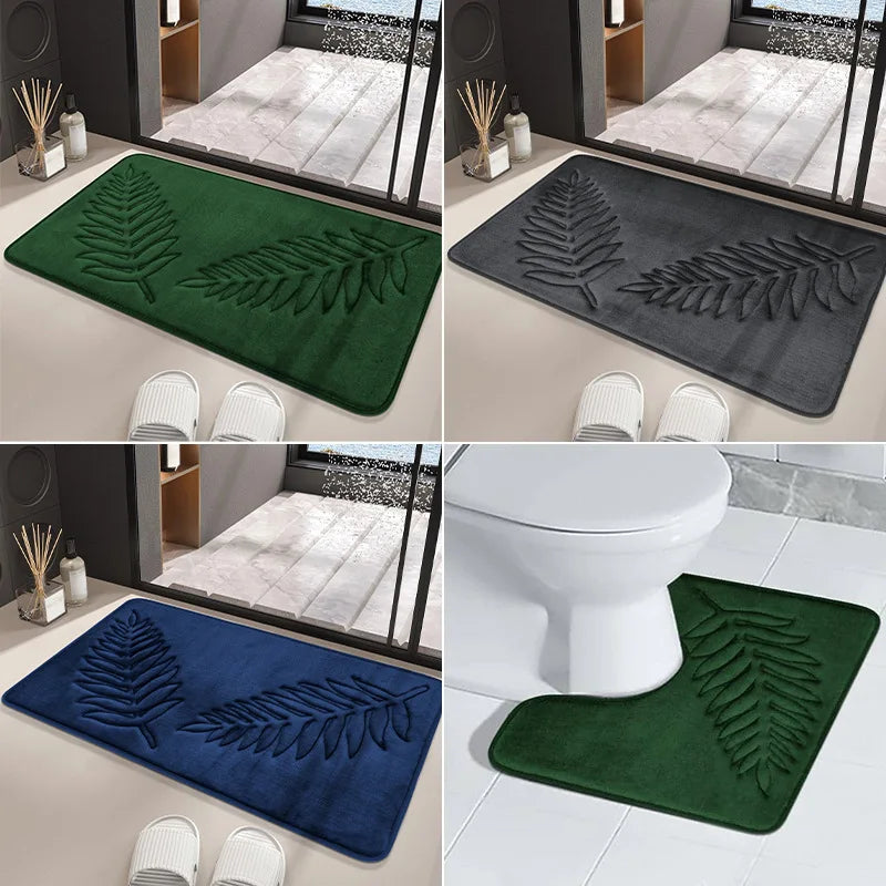 3-Piece Leaf Bathroom Mat Set – Non-Slip Super Absorbent Quick-Dry Bath Rugs & Toilet Mat