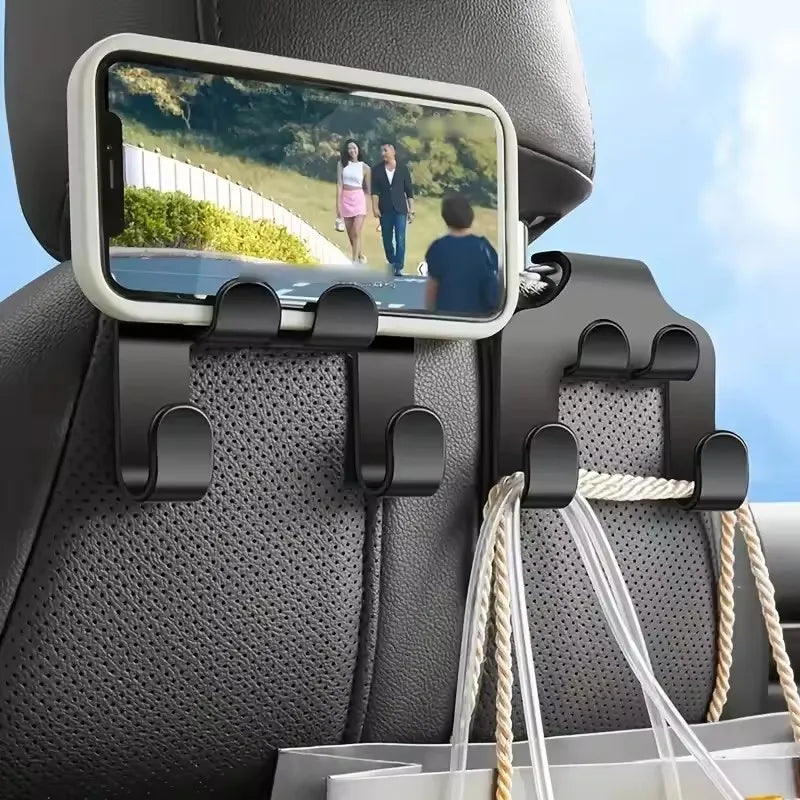 2-in-1 Car Headrest Phone Holder & Storage Hooks