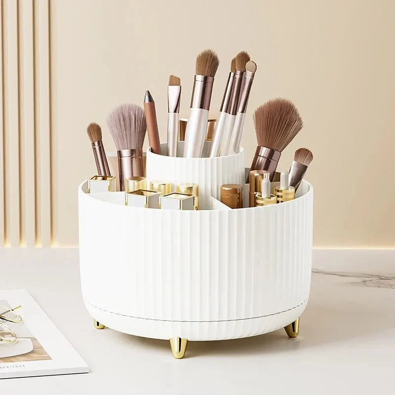 360° Rotating Makeup Brush Organizer – Cosmetic Brush Holder & Desktop Storage