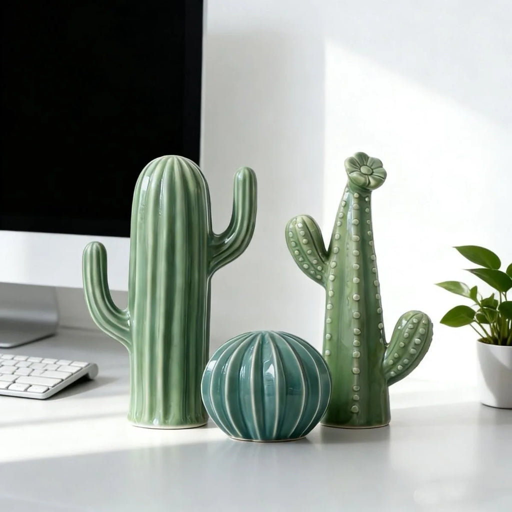 Ceramic Cactus Ornaments – Modern Home Decor Figurines