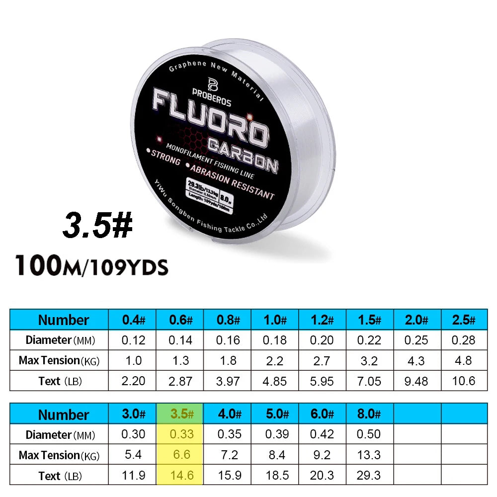 PROBEROS 100m Fluorocarbon Fishing Line – High Abrasion Resistance
