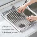 Roll-Up Stainless Steel Sink Drying Rack – Foldable Kitchen Dish & Vegetable Rack