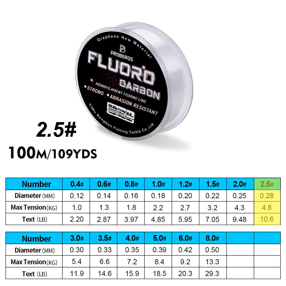 PROBEROS 100m Fluorocarbon Fishing Line – High Abrasion Resistance