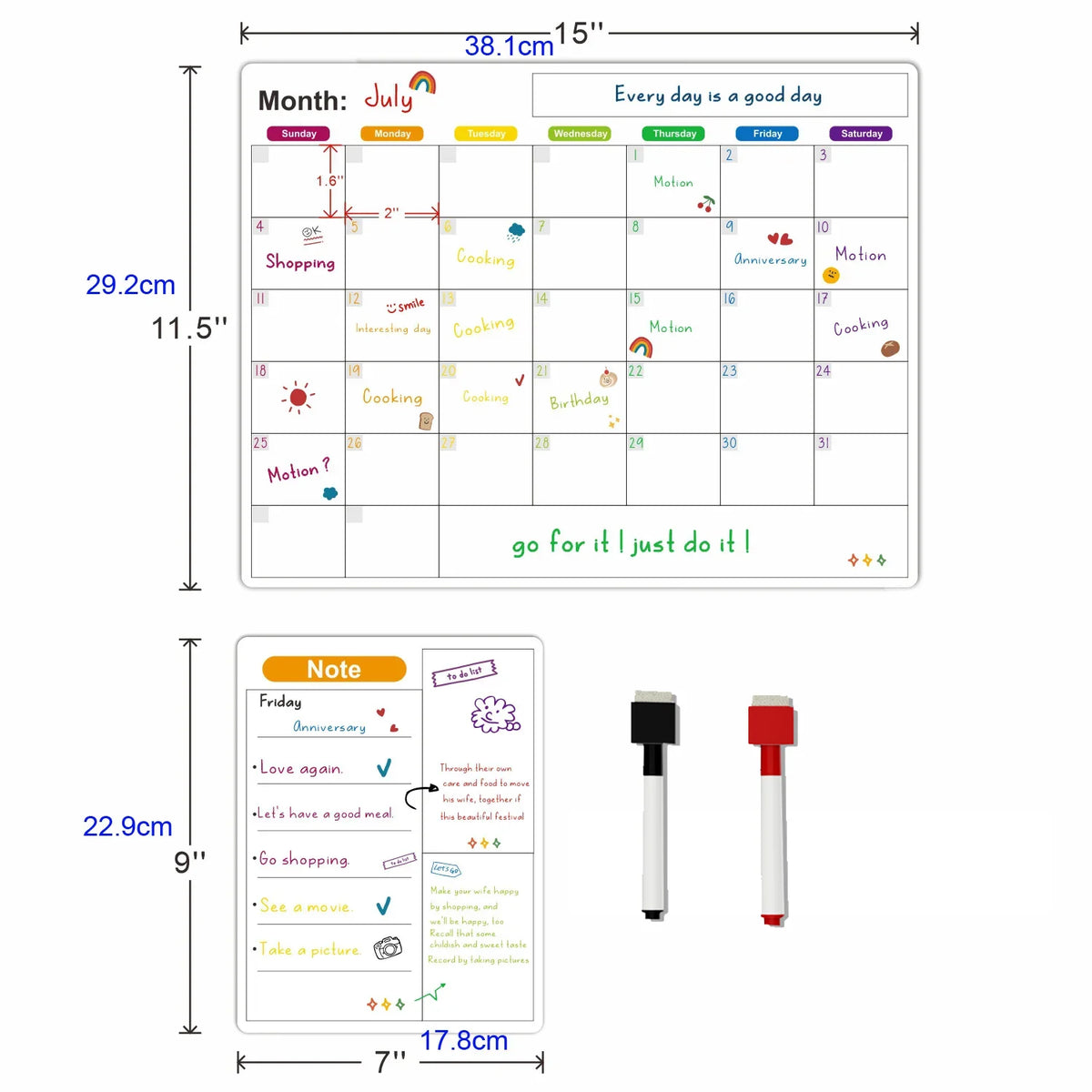 Magnetic Dry Erase Fridge Calendar Planner | Monthly & Weekly Organiser