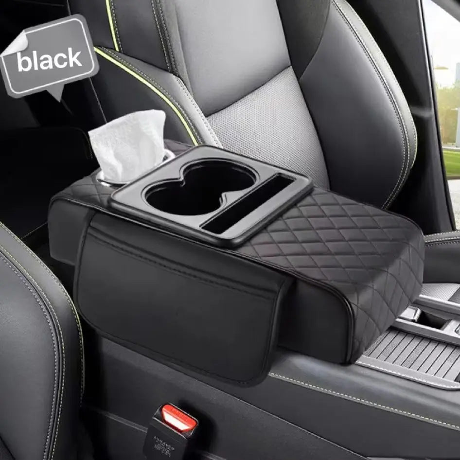 Car Center Console Armrest Cushion with Storage & Cup Holders