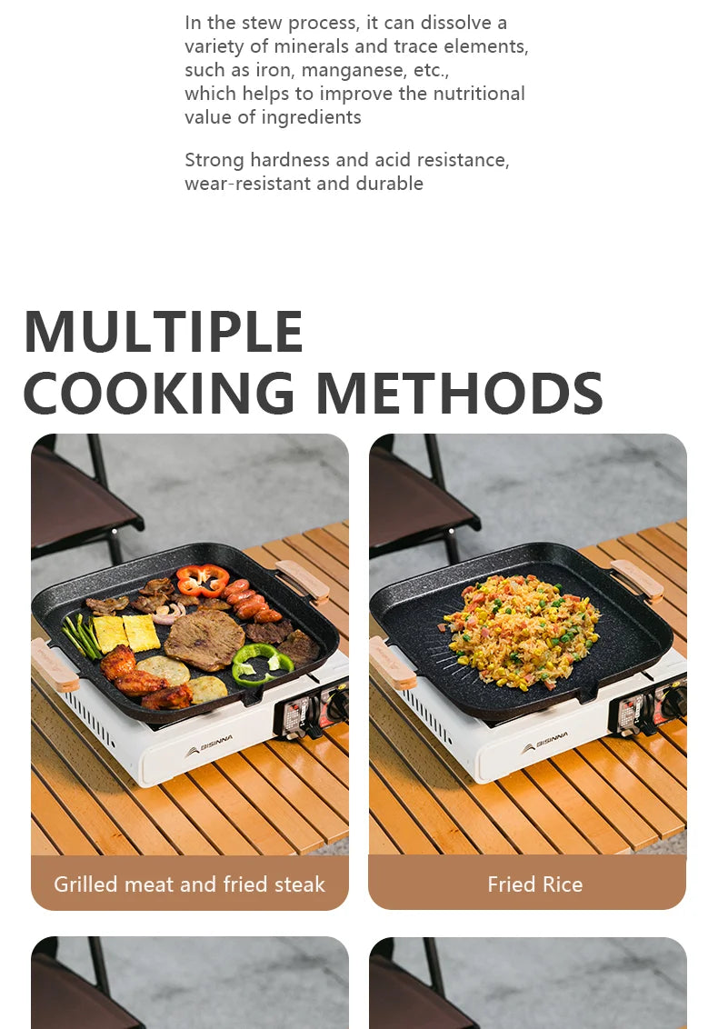 BISINNA Square Non-Stick BBQ Grill Pan – Stovetop & Outdoor Camping Grill Plate