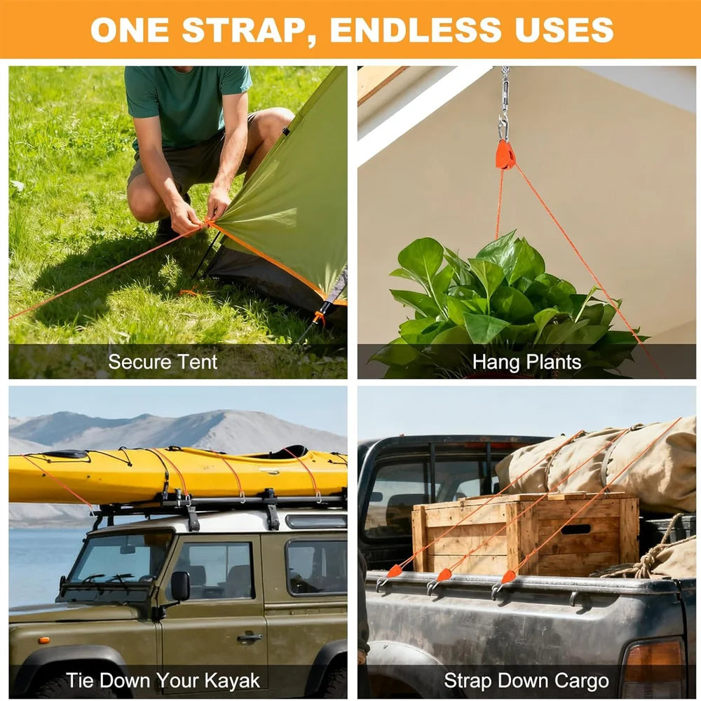 6PCS Camping Tie Down Ropes – Adjustable Tent & Outdoor Gear Straps with Hooks