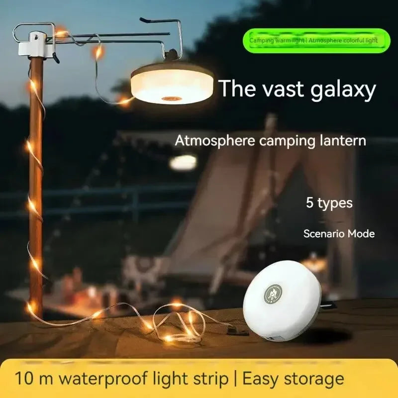 4-in-1 Camping String Light – Rechargeable LED Lantern with USB Power Bank & Magnetic Base
