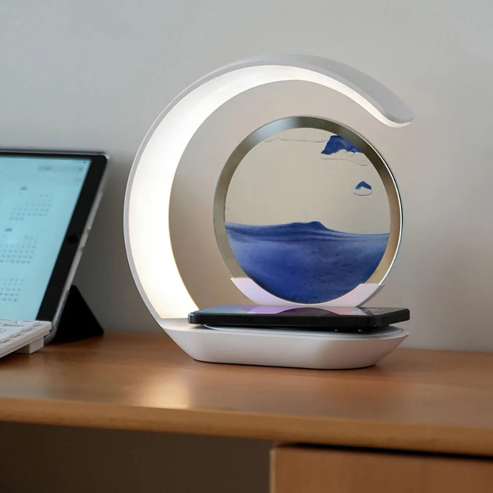 Quicksand Table Lamp with Wireless Charging – 3D Sand Art Night Light