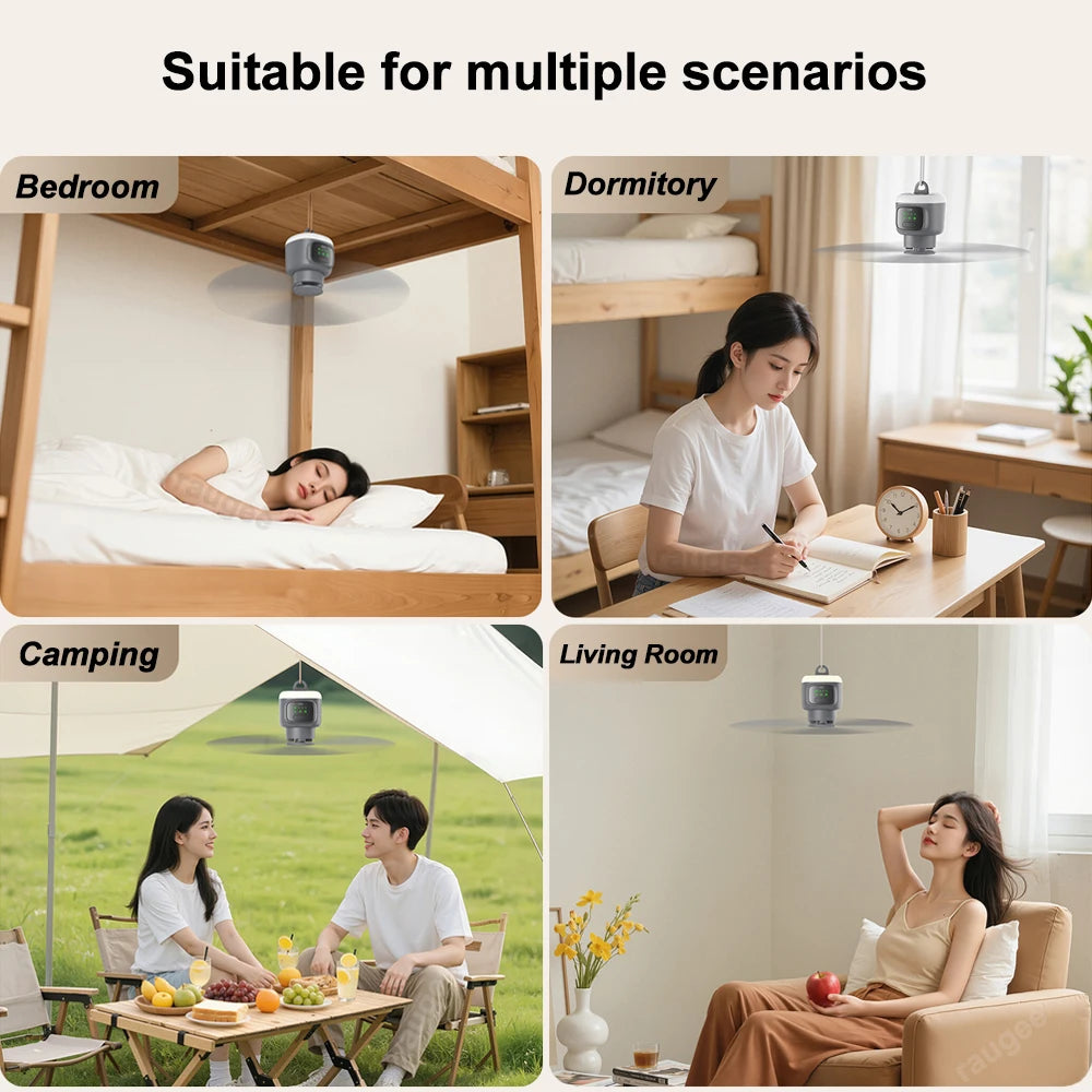 Portable Camping Ceiling Fan with LED Light & Remote