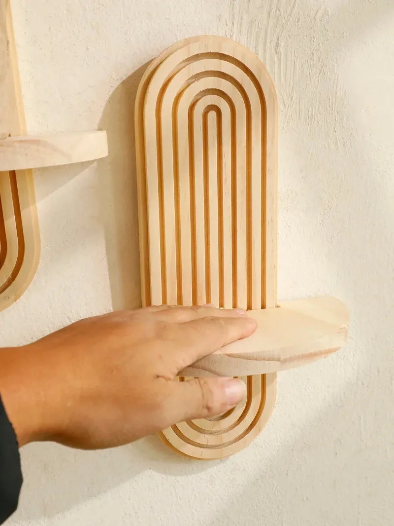 Boho Wooden Arch Wall Shelf – Natural Wood Floating Storage