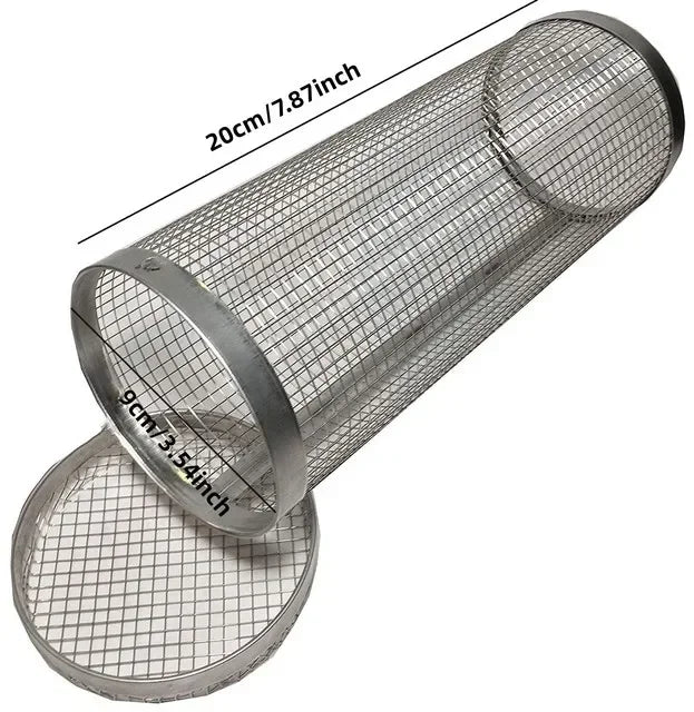Stainless Steel Rolling BBQ Basket – Rotating Grill Basket for Camping & Outdoor Cooking