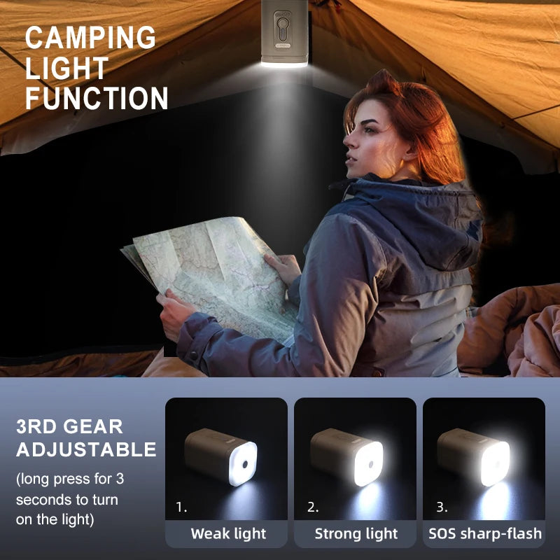 3-in-1 Mini Electric Air Pump with Camping Light – Portable Inflator & Deflator