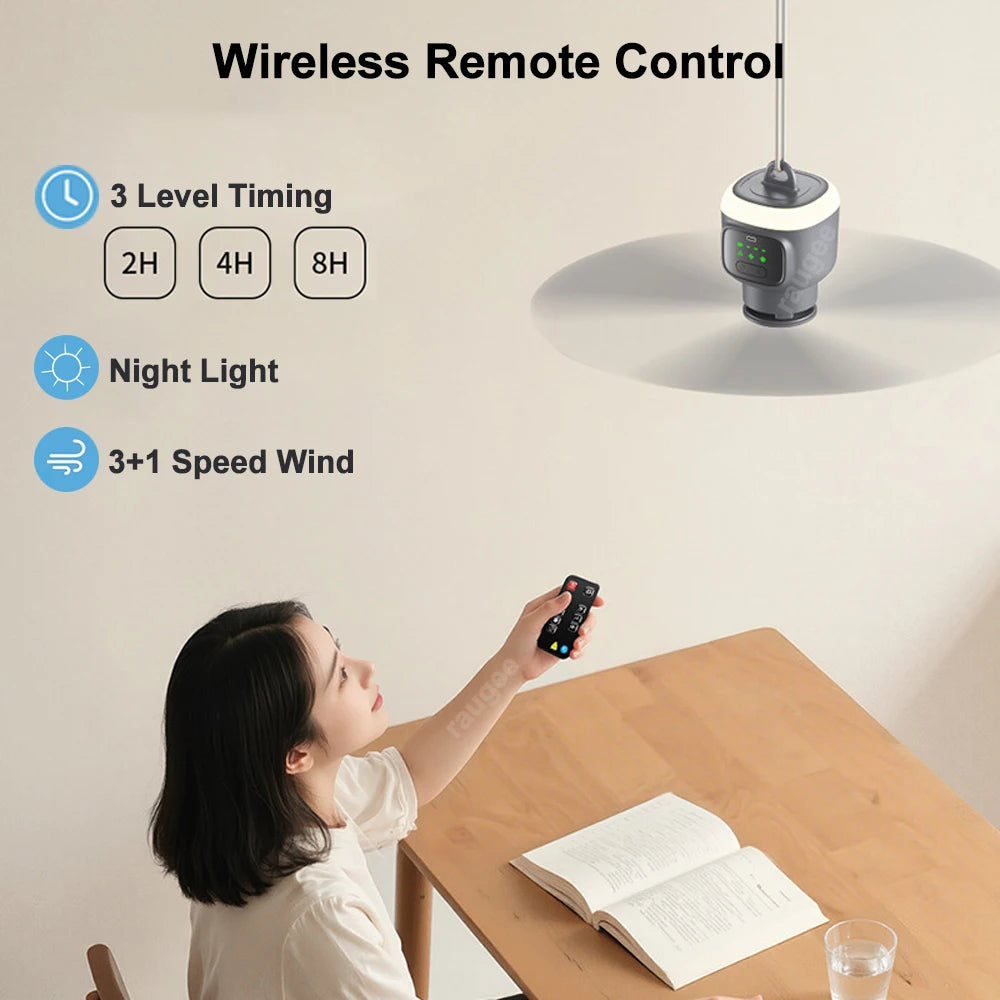 Portable Camping Ceiling Fan with LED Light & Remote
