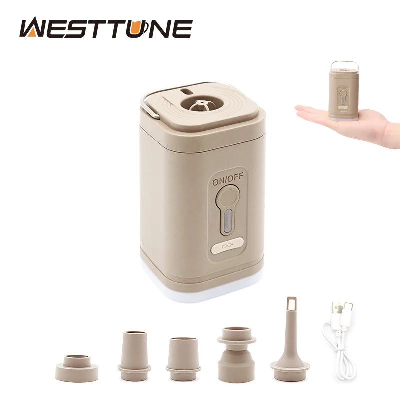 3-in-1 Mini Electric Air Pump with Camping Light – Portable Inflator & Deflator