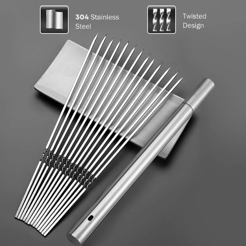 Stainless Steel BBQ Skewers – Reusable Kebab Sticks for Camping, BBQs & Outdoor Cooking