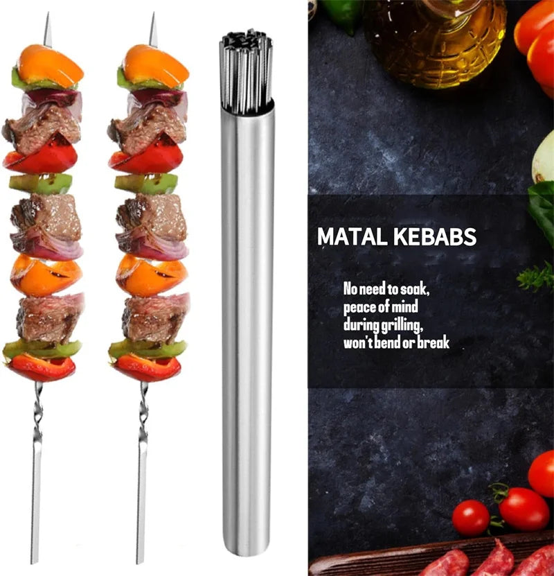 Stainless Steel BBQ Skewers – Reusable Kebab Sticks for Camping, BBQs & Outdoor Cooking