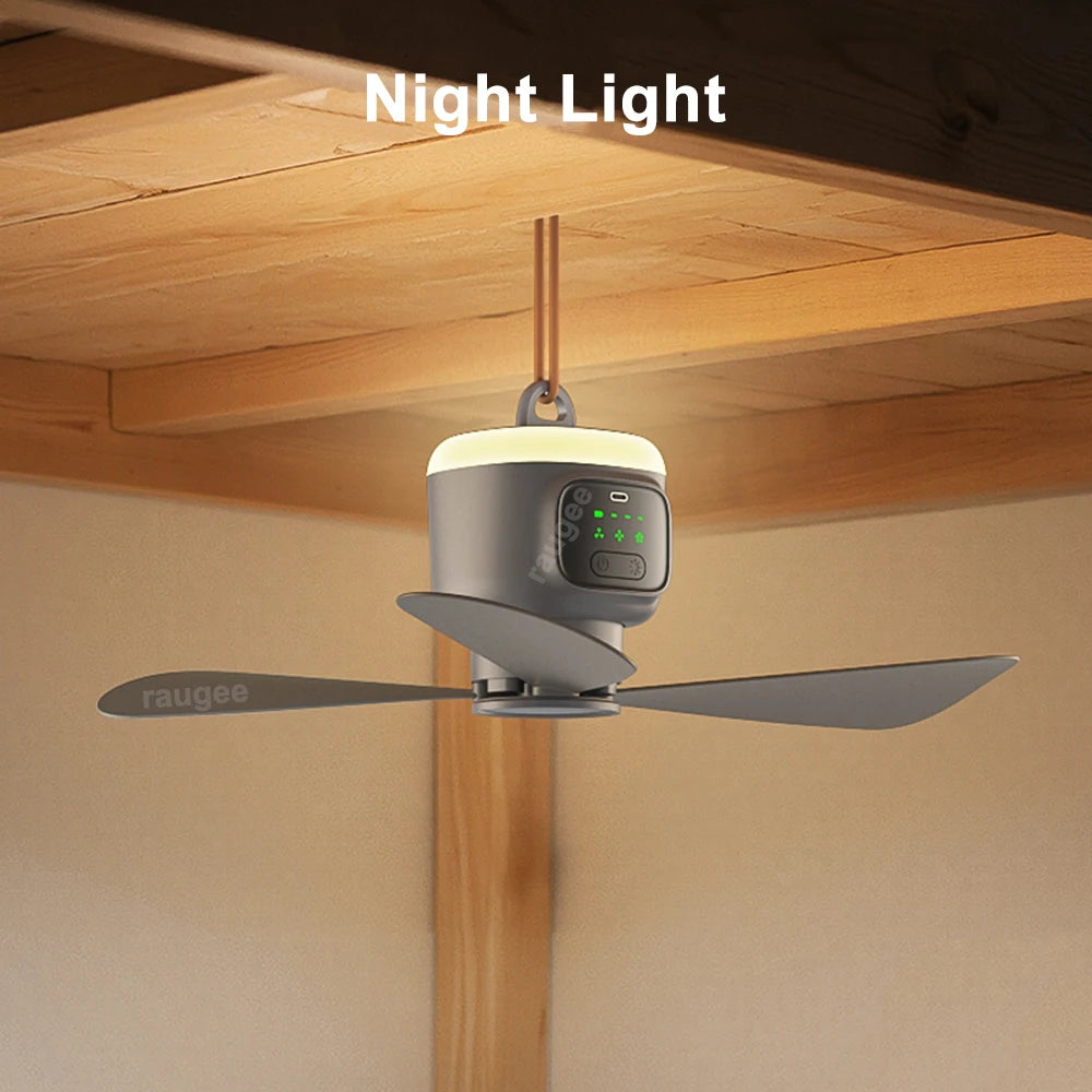 Portable Camping Ceiling Fan with LED Light & Remote