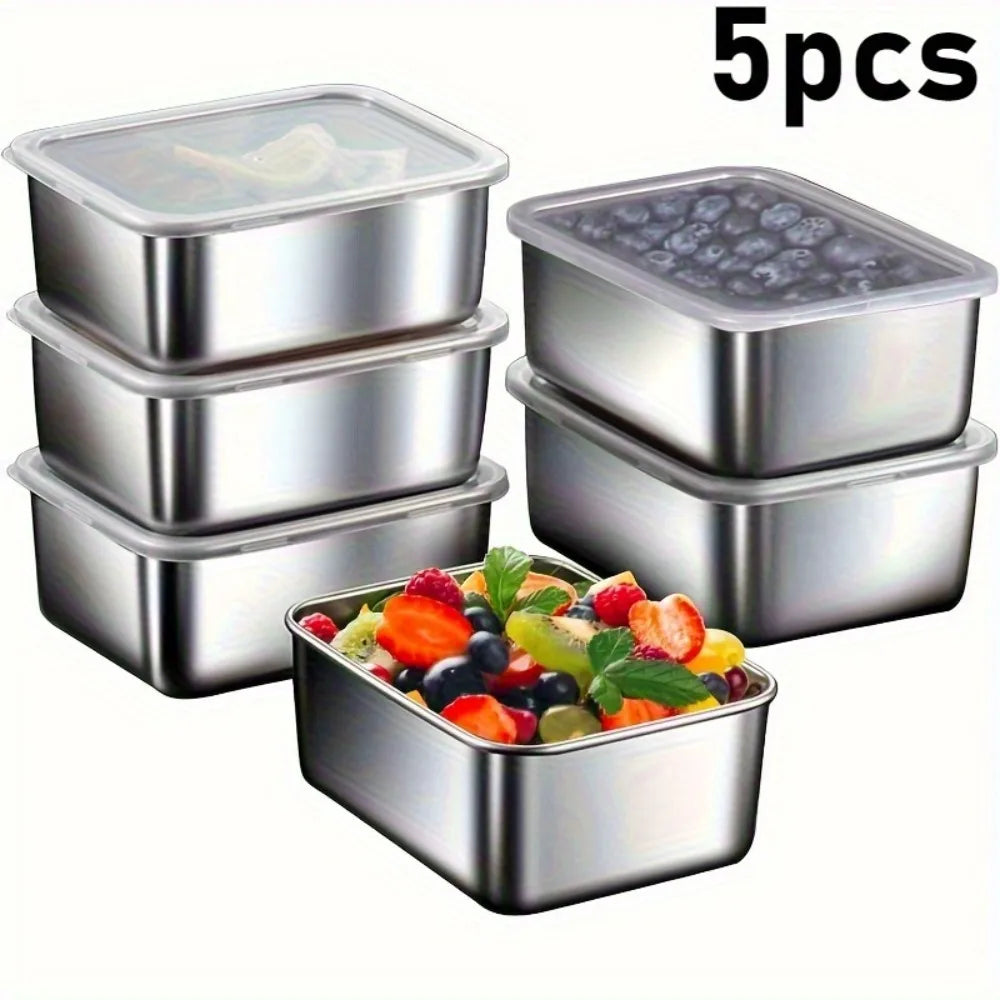 5-Piece Stainless Steel Food Storage Container Set | Airtight Meal Prep & Lunch Boxes