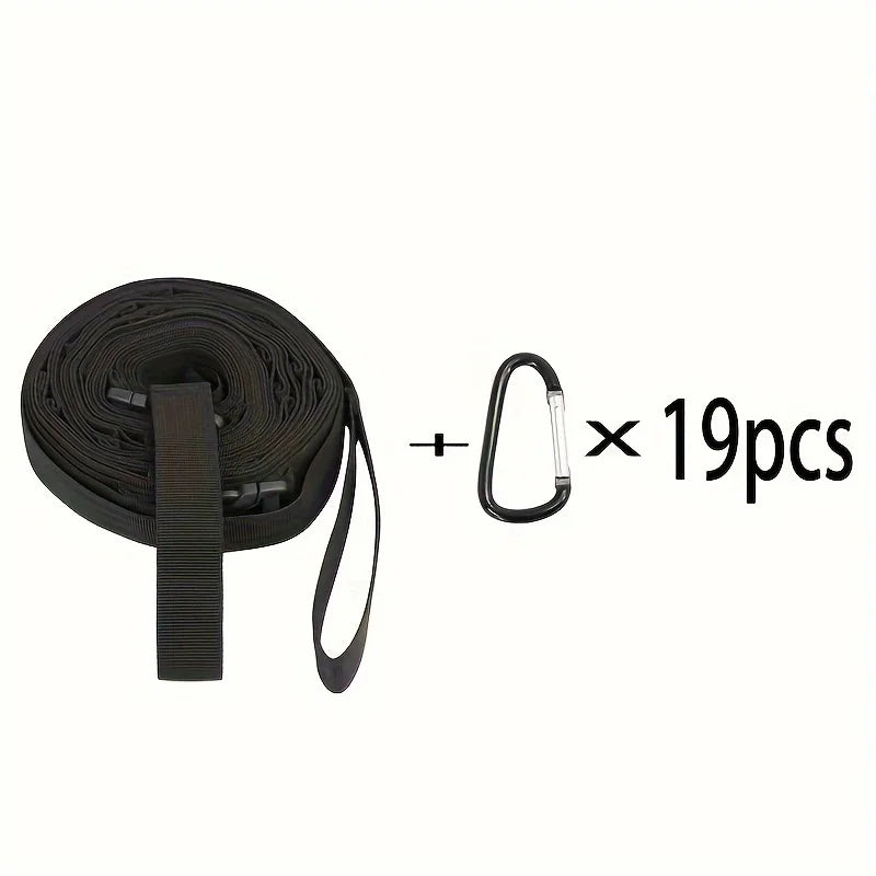 Camping Gear Hanging Strap with 19 Hooks – Outdoor Equipment Organizer Clothesline