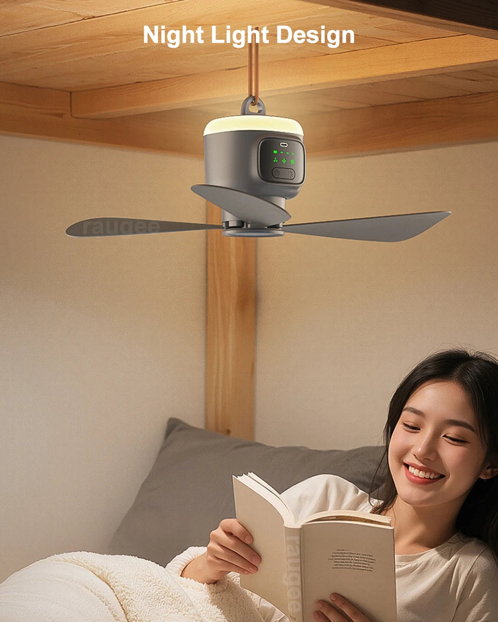 Portable Camping Ceiling Fan with LED Light & Remote