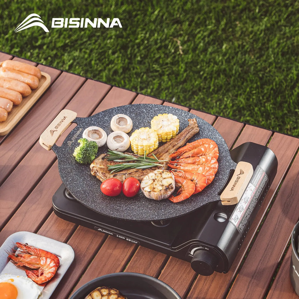 BISINNA 30cm Non-Stick BBQ Grill Pan – Portable Camping Grill Plate for Outdoor Cooking