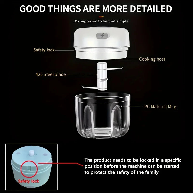 Mini Rechargeable Food Chopper – Garlic, Onion & Vegetable Cutter