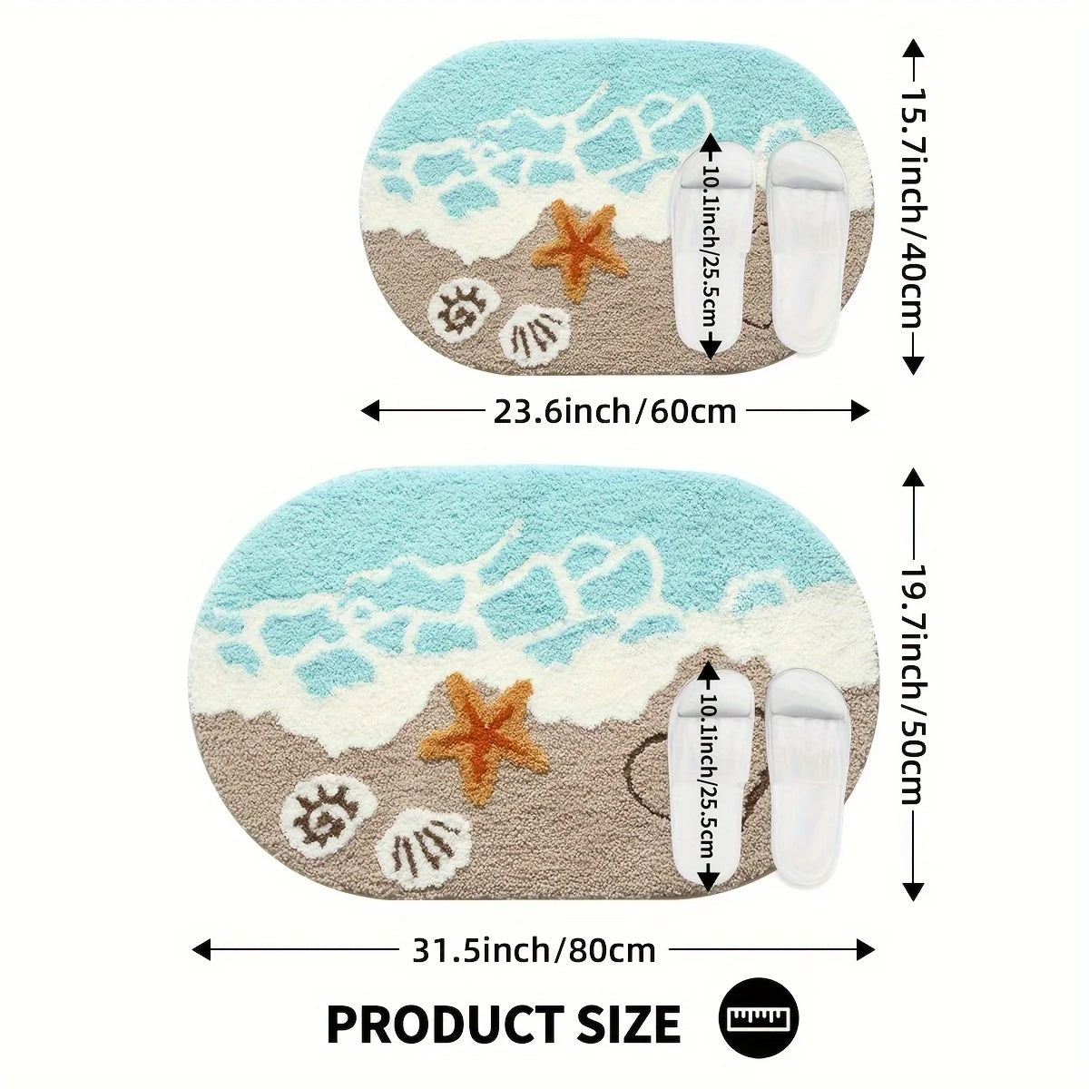 Ocean-Themed Plush Faux Cashmere Bathroom Mat – Anti-Slip & Ultra Absorbent