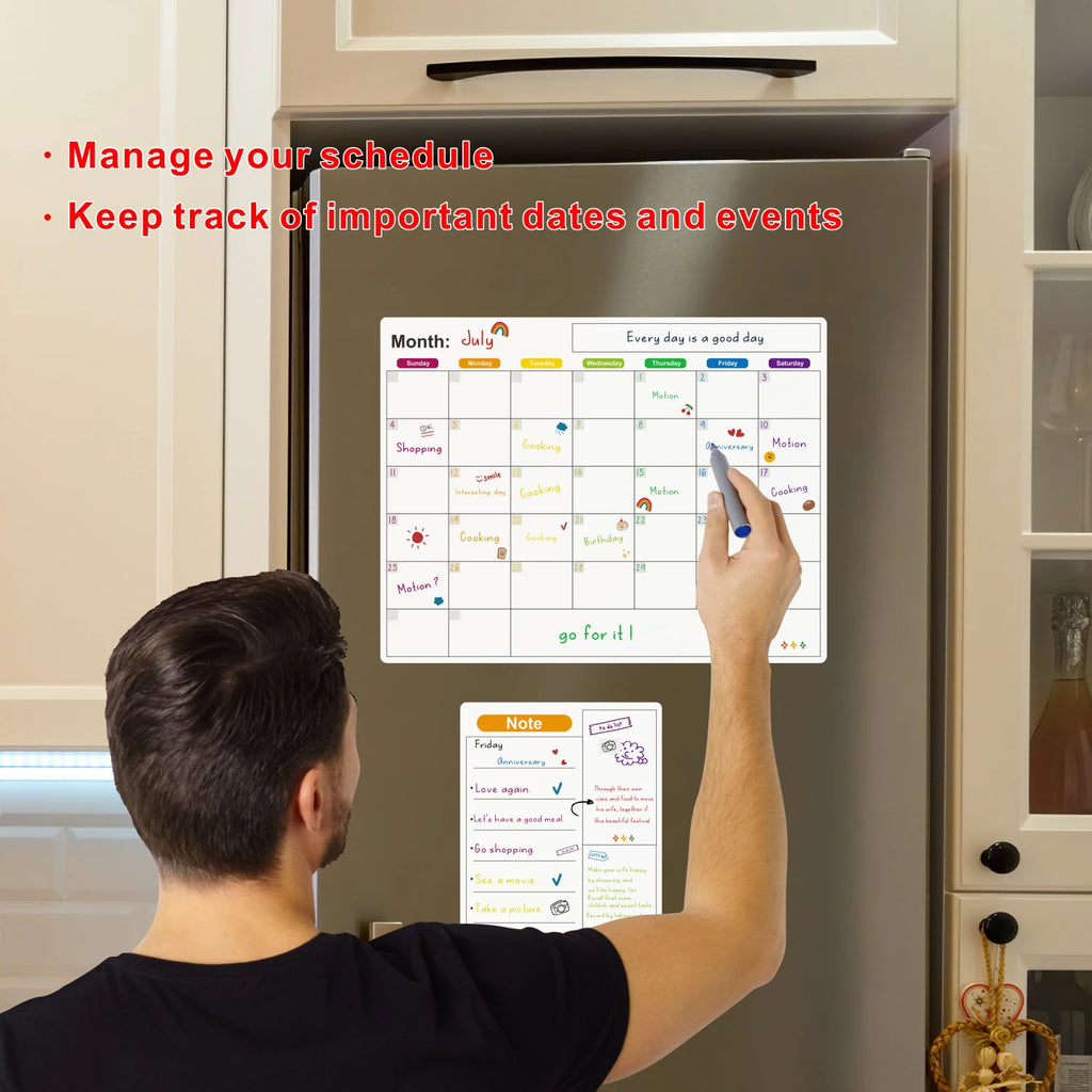 Magnetic Dry Erase Fridge Calendar Planner | Monthly & Weekly Organiser