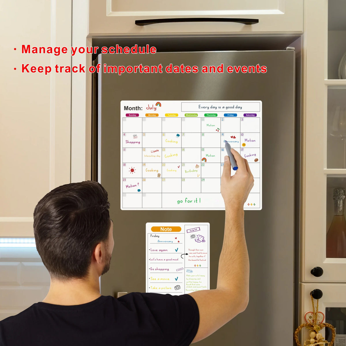 Magnetic Dry Erase Fridge Calendar Planner | Monthly & Weekly Organiser