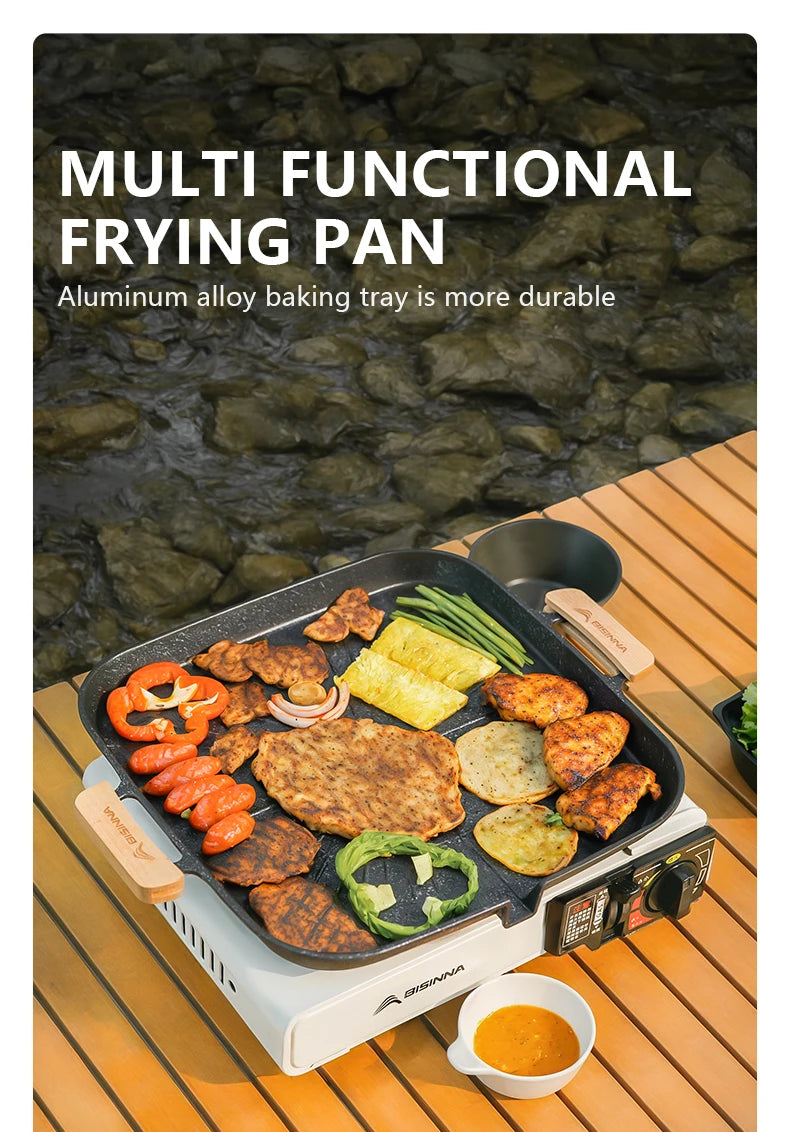 BISINNA Square Non-Stick BBQ Grill Pan – Stovetop & Outdoor Camping Grill Plate