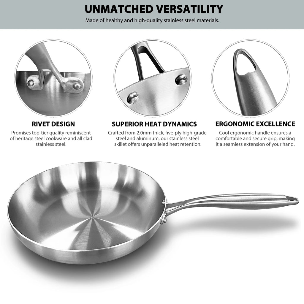 304 Stainless Steel Frying Pan – Non-Stick Skillet for Gas & Induction Cooktops