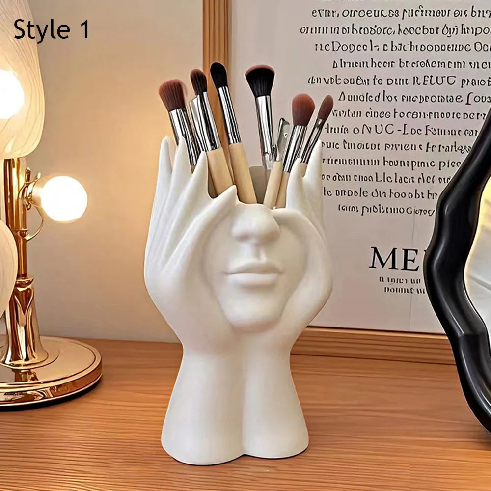 Modern Face Makeup Brush Holder – Decorative Vanity Organiser & Flower Vase