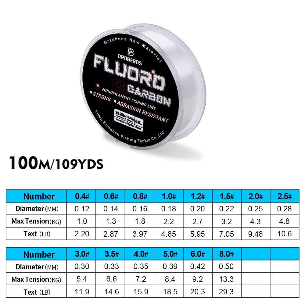 PROBEROS 100m Fluorocarbon Fishing Line – High Abrasion Resistance
