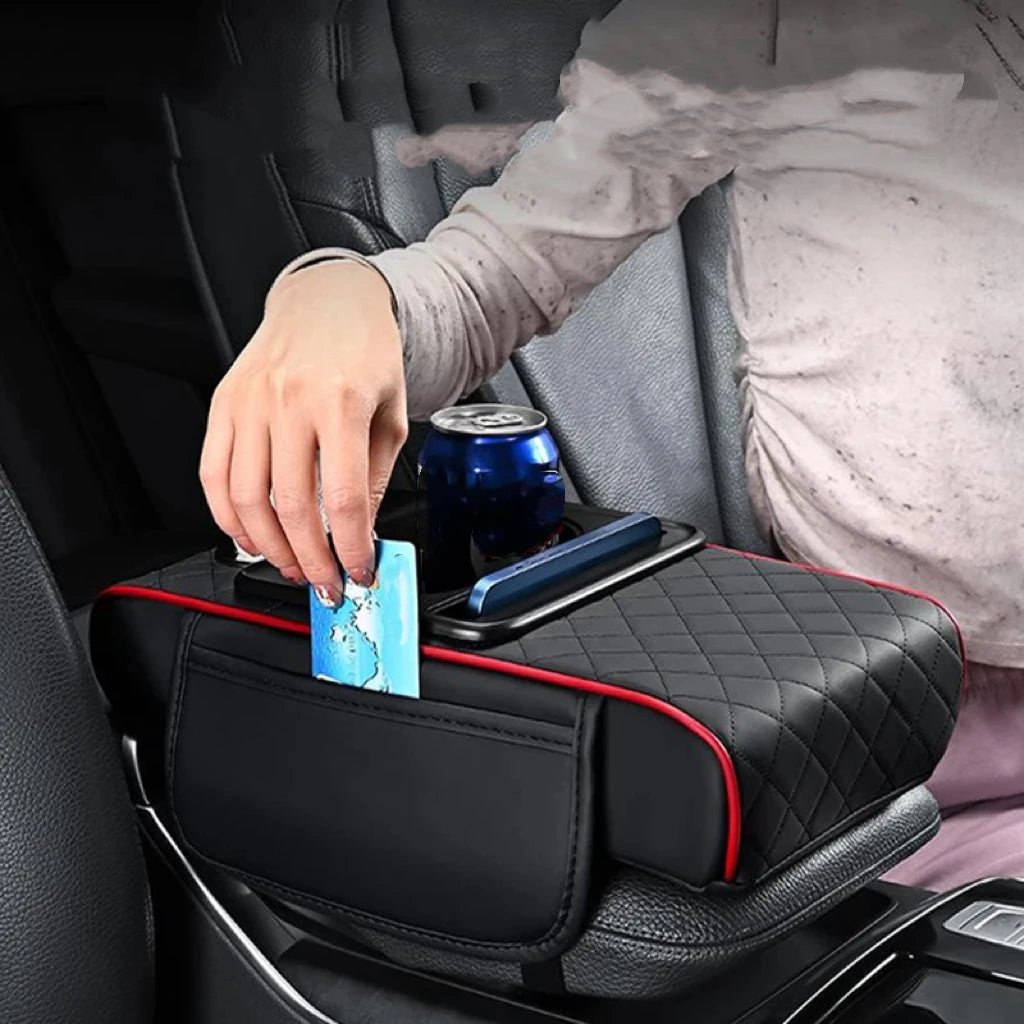 Car Center Console Armrest Cushion with Storage & Cup Holders