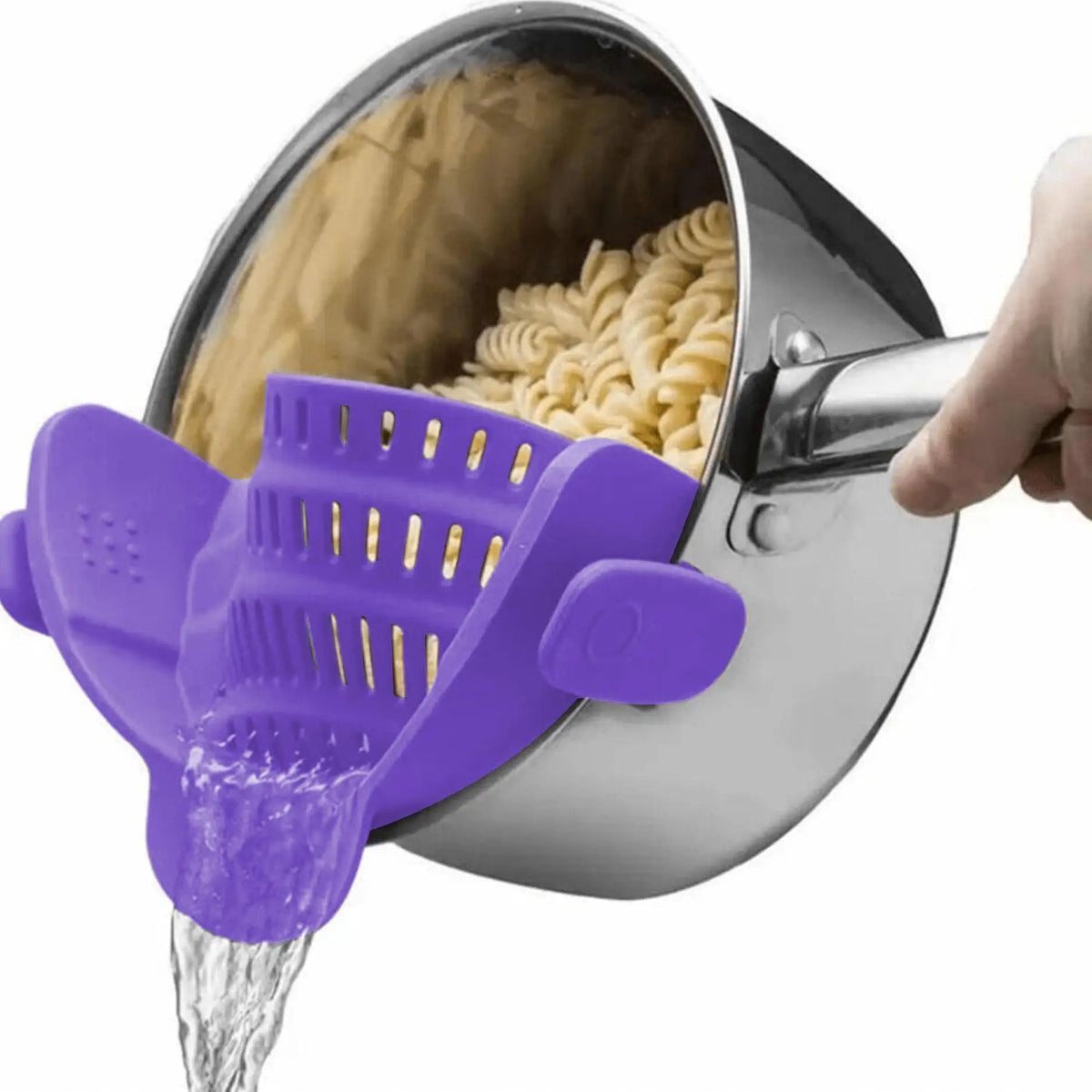 Universal Clip-On Silicone Pot Strainer - Hands-Free Pasta & Vegetable Drainer